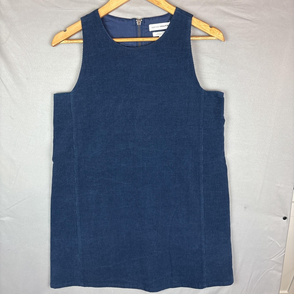 Native‎ Youth Corduroy Shift Dress Womens Small Blue Sleeveless Lined Zip Back